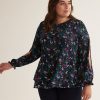 Clothing Penningtons | Responsible, Black Floral Pleated Swing Blouse