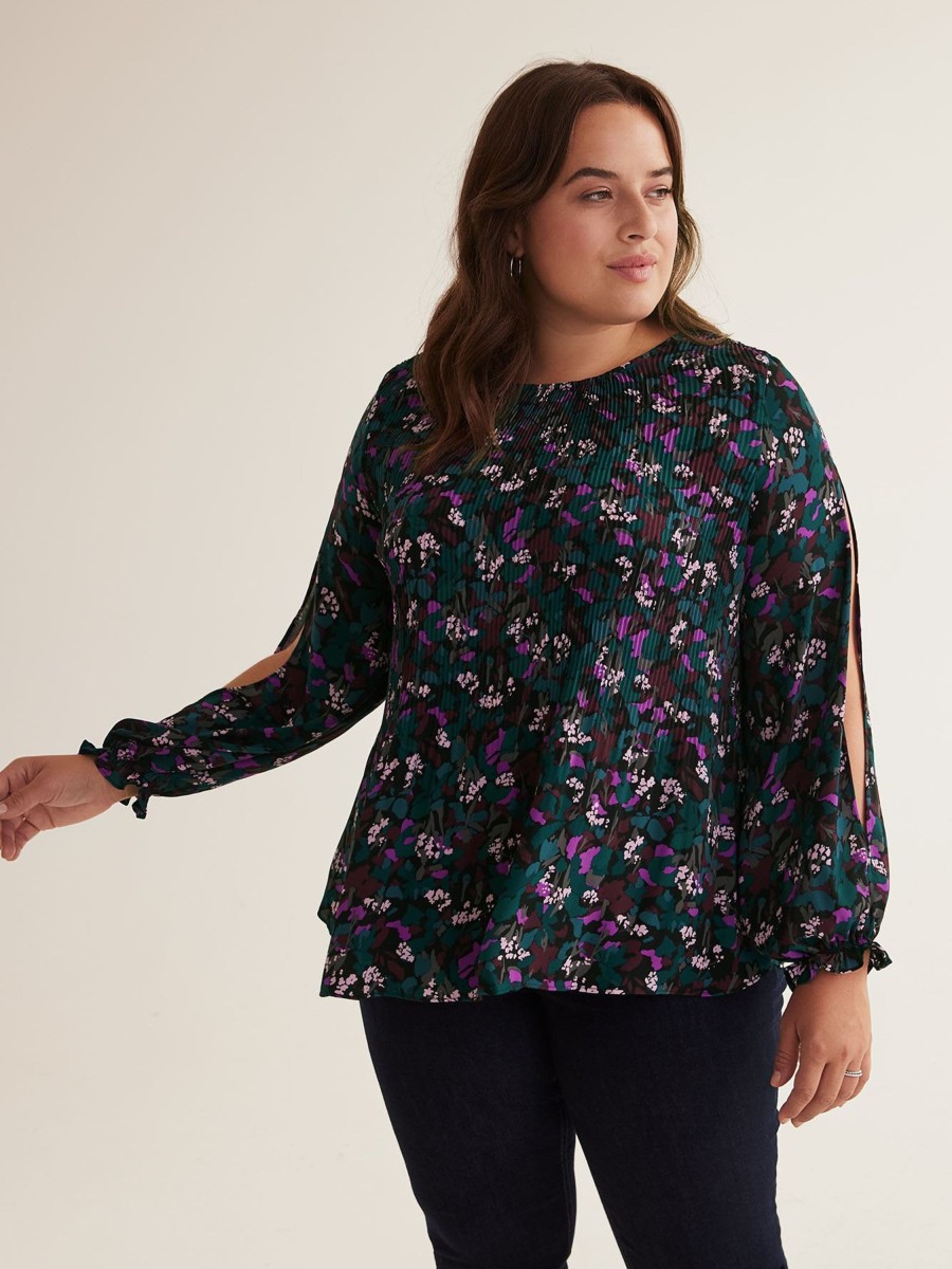 Clothing Penningtons | Responsible, Black Floral Pleated Swing Blouse