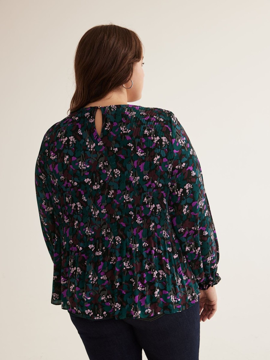 Clothing Penningtons | Responsible, Black Floral Pleated Swing Blouse