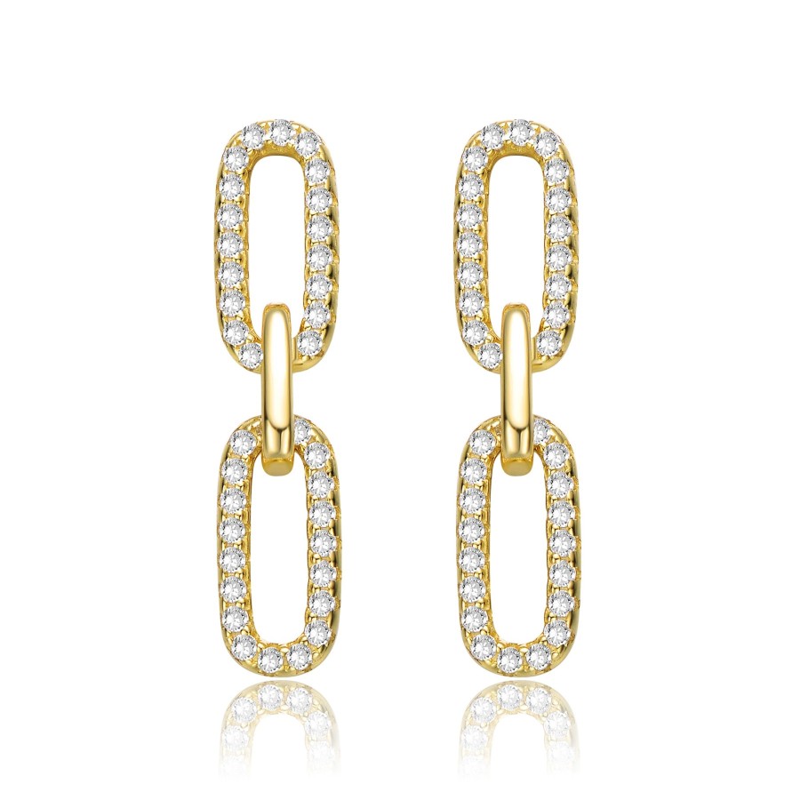 Accessories Penningtons | Gv Sterling Silver 14K Yellow Gold Plated With Cubic Zirconia Triple Link Chain Dangle Earrings - Penningtons