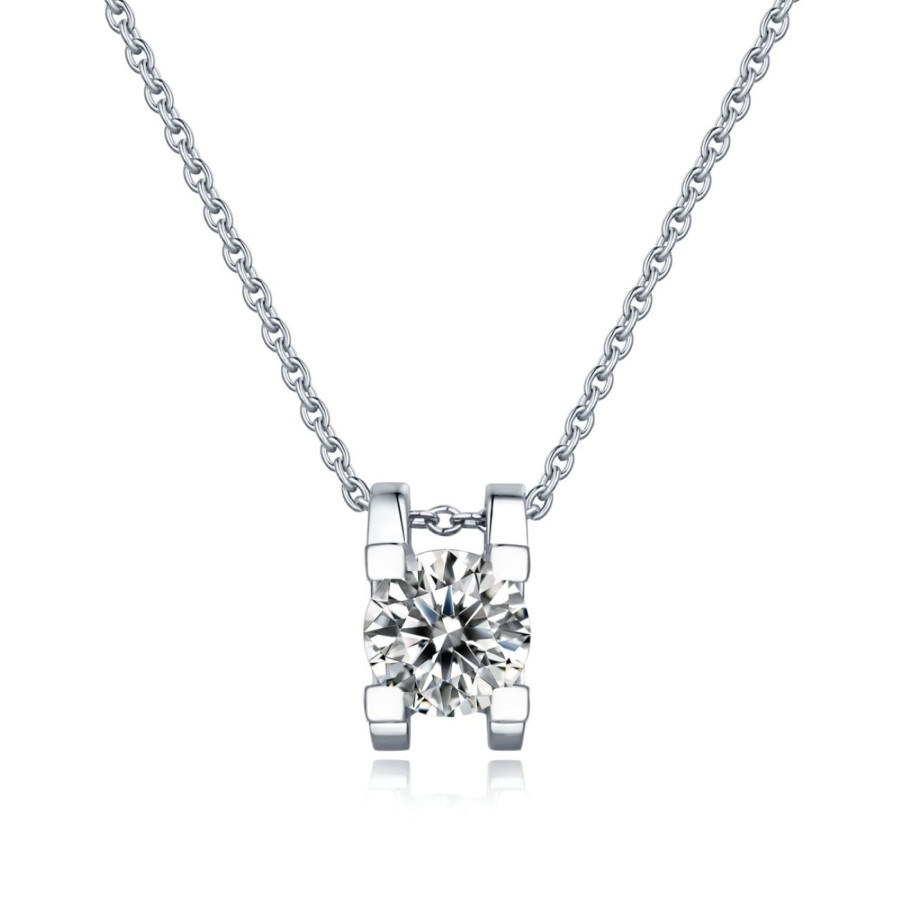 Accessories Penningtons | Sv Sterling Silver With 1Ct Lab Created Moissanite Round Solitaire Slide Pendant Necklace - Penningtons