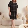 Lingerie Penningtons | Plaid Elbow-Sleeve Short Sleepshirt - Ti Voglio