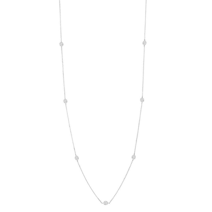 Accessories Penningtons | Sterling Silver Long Station Chain Clear Cz Necklace By Ag Sterling - Penningtons