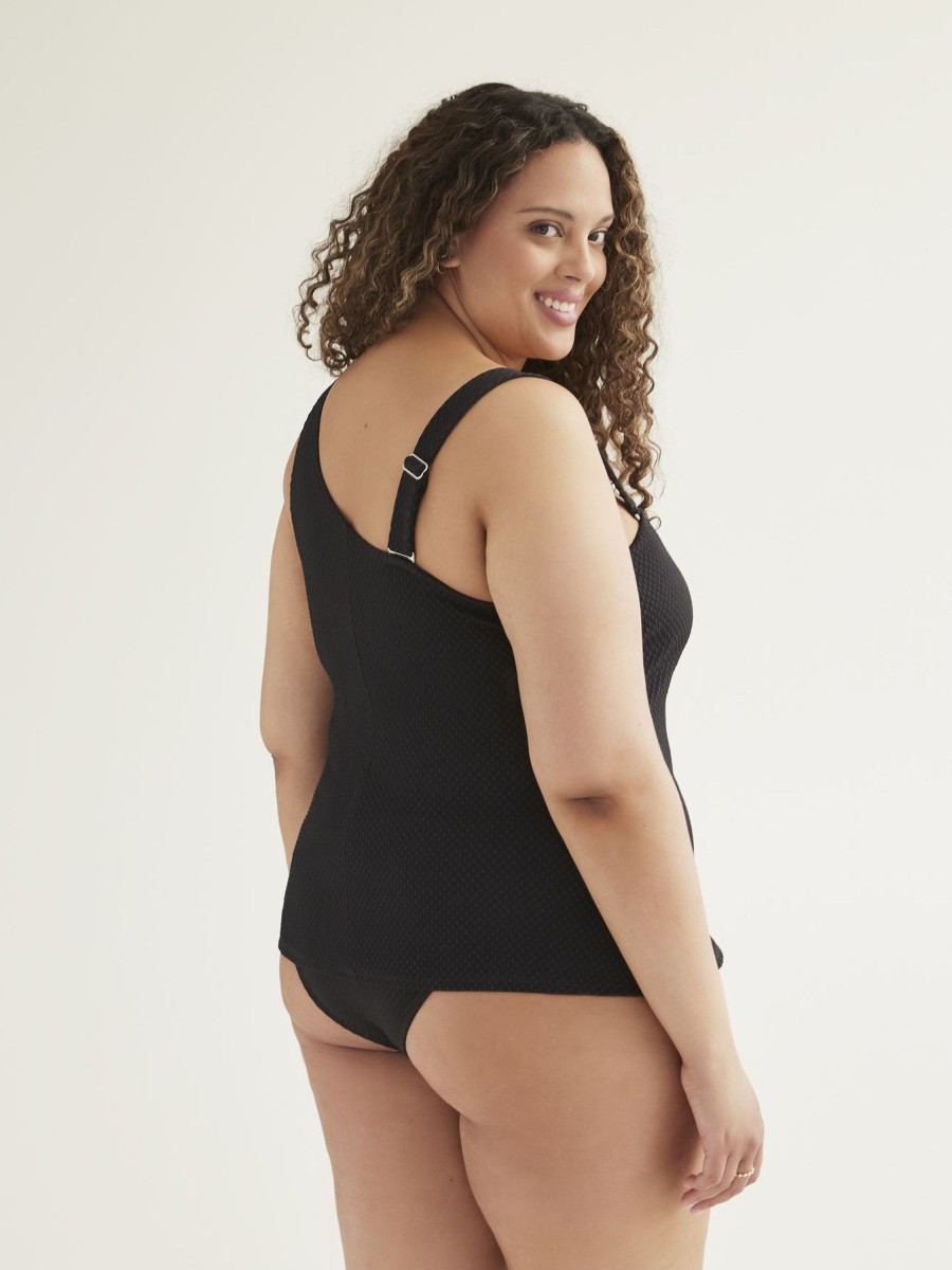 Clothing Penningtons | Black Asymmetrical Textured Tankini Top