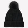 Accessories Penningtons | Black Cable Knit Cuff Beanie With Pom