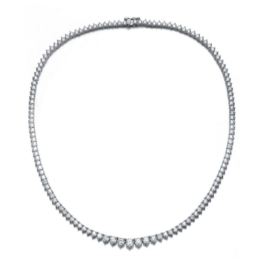 Accessories Penningtons | Sterling Silver White Gold Plating With Clear Cubic Zirconia Graduated Tennis Chain Necklace - Penningtons