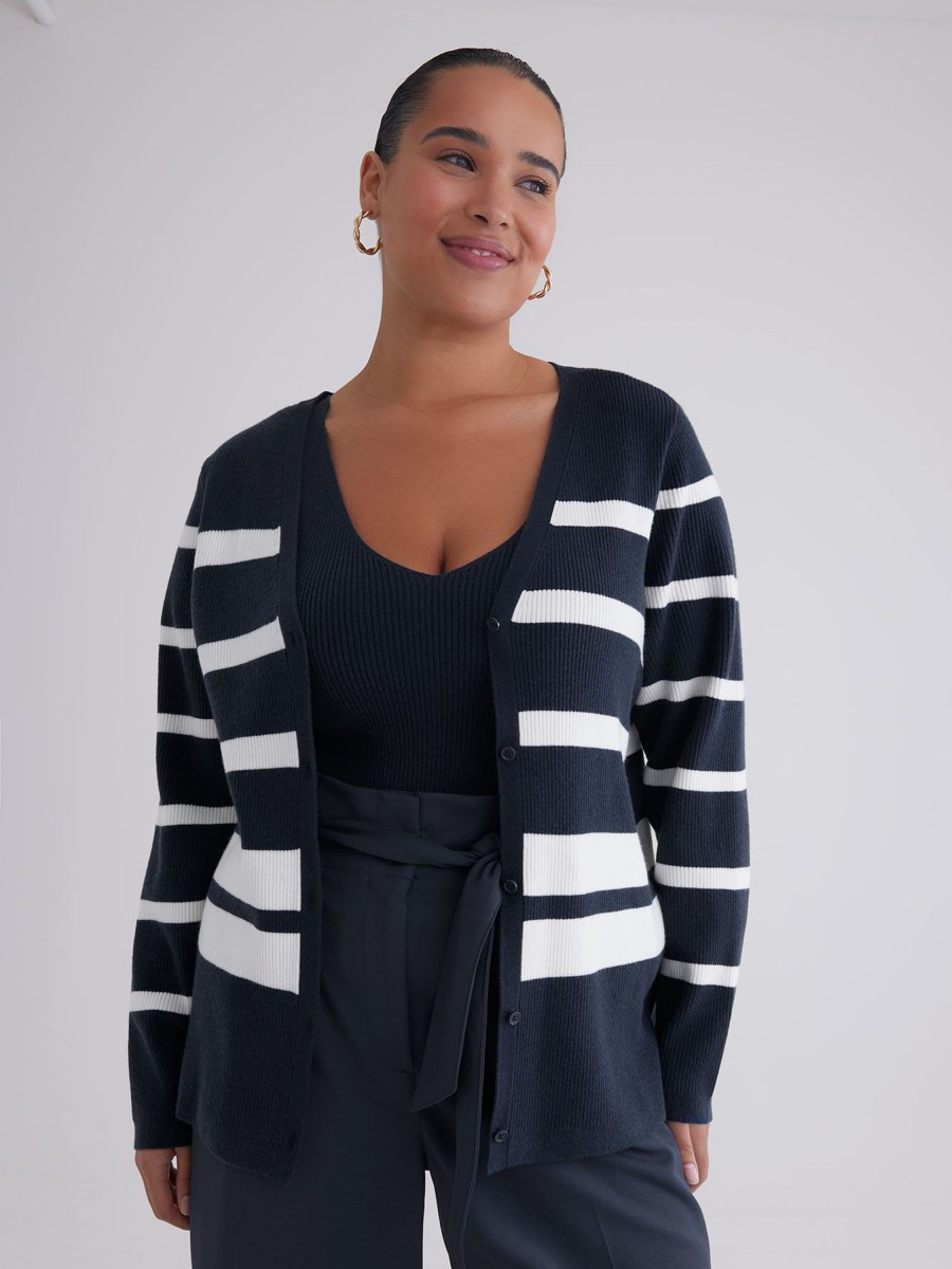 Clothing Penningtons | Buttoned Down Striped Ribbed Cardigan