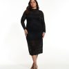 Addition Elle Penningtons Dresses | Black Bodycon Knit Lace Midi Dress - Addition Elle