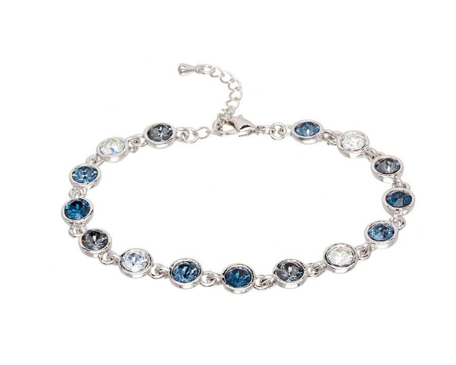 Accessories Penningtons | Rhodium Plated Crystal Tennis Bracelet In Montana And Black Diamond - Callura - Penningtons