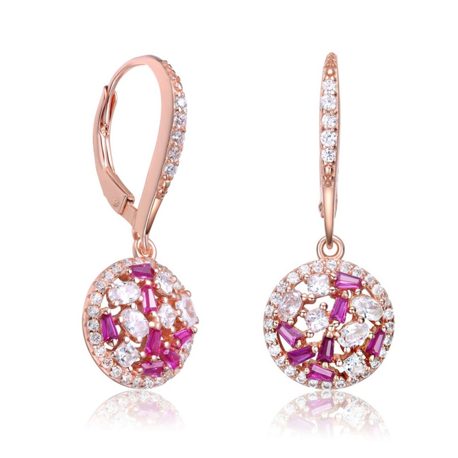 Accessories Penningtons | Sterling Silver 18K Rose Gold Plating With Ruby Cubic Zirconia Round Leverback Earrings - Penningtons