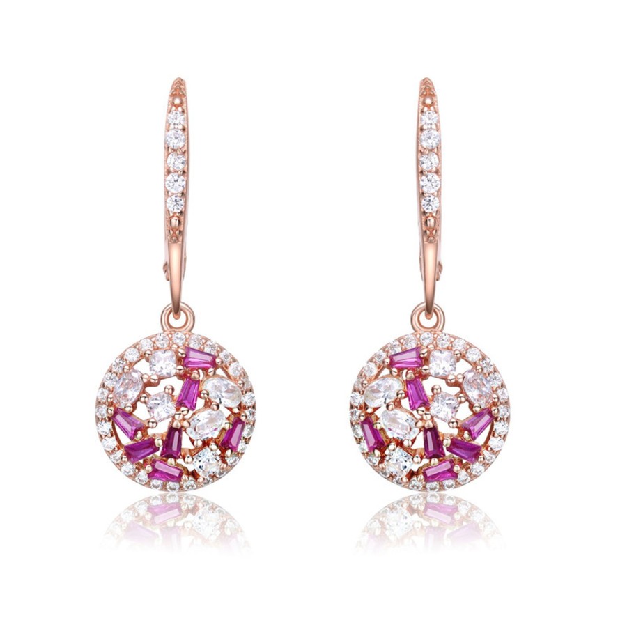 Accessories Penningtons | Sterling Silver 18K Rose Gold Plating With Ruby Cubic Zirconia Round Leverback Earrings - Penningtons