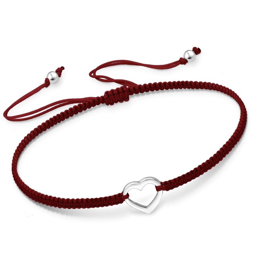 Accessories Penningtons | Red Adjustable Bracelet With Sterling Silver Heart By Ag Sterling - Penningtons