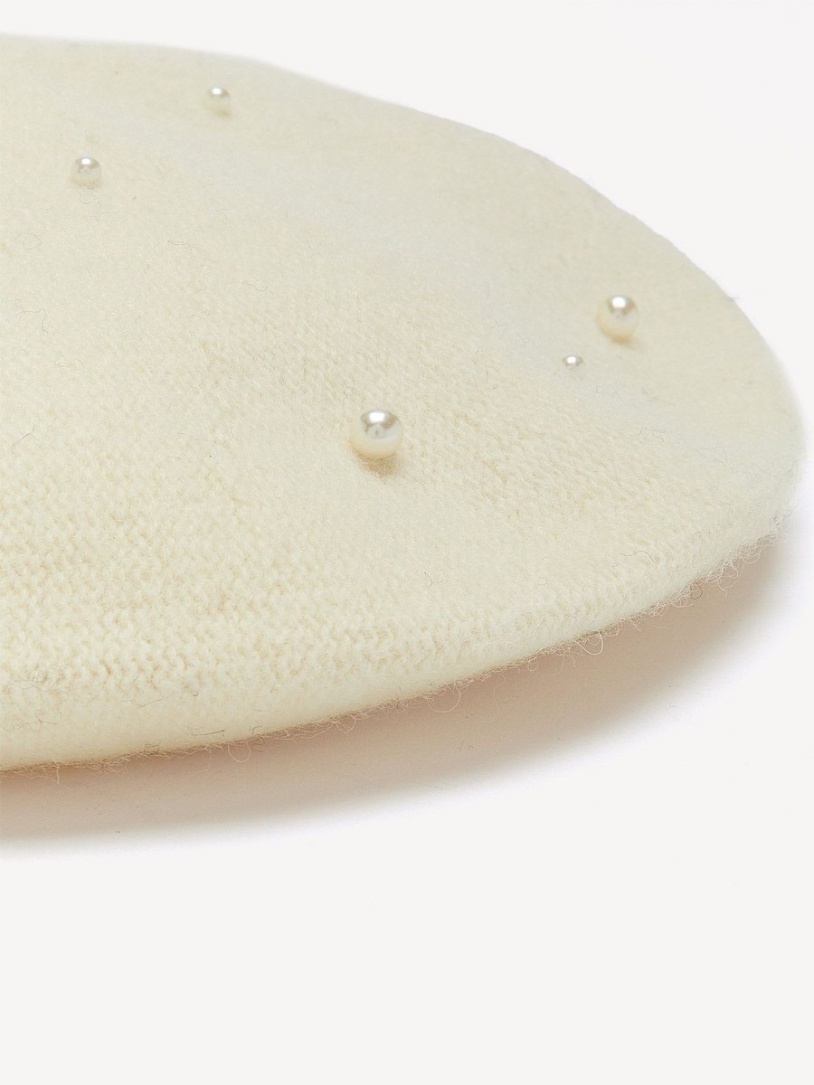 Accessories Penningtons | Ivory Wool Beret With Pearls