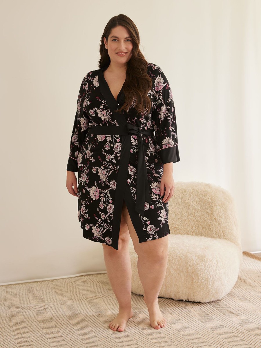 Lingerie Penningtons | Printed Kimono Robe With Satin Details - D Esse Collection