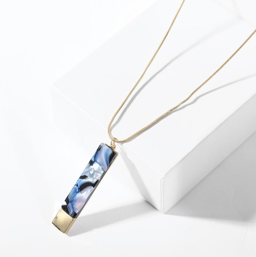 Accessories Penningtons | Goldtone & Blue Marbled Rectangular Pendant Necklace - Don'T Ask - Penningtons