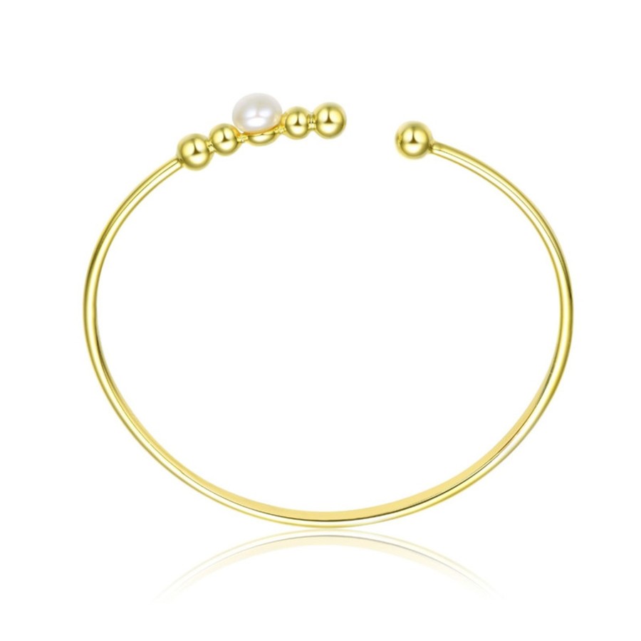 Accessories Penningtons | Sterling Silver With 14K Yellow Gold Plated 6.5Mm Fresh Water Pearl Bangle Bracelet - Penningtons