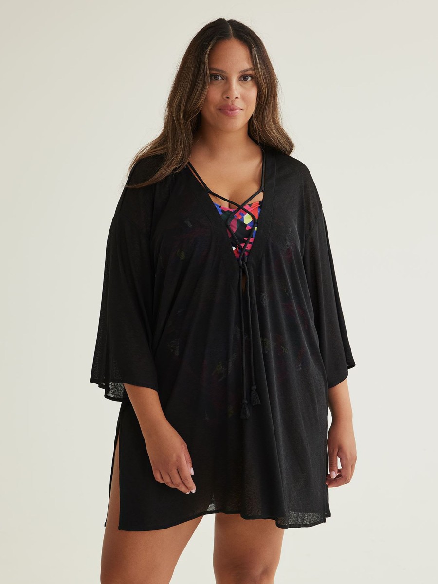 Clothing Penningtons | Black Knit Swim Cover-Up Dress