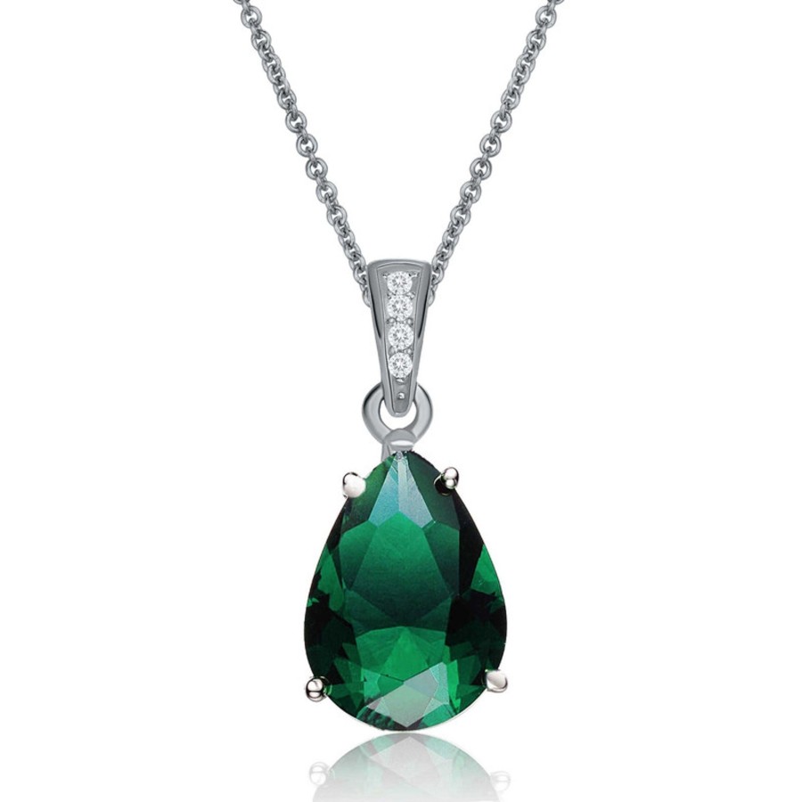 Accessories Penningtons | Sterling Silver White Gold Plating With Colored Cubic Zirconia Pear Shaped Pendant Necklace - Penningtons