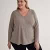 Clothing Penningtons | Ribbed Knit Top With Zippered V-Neck