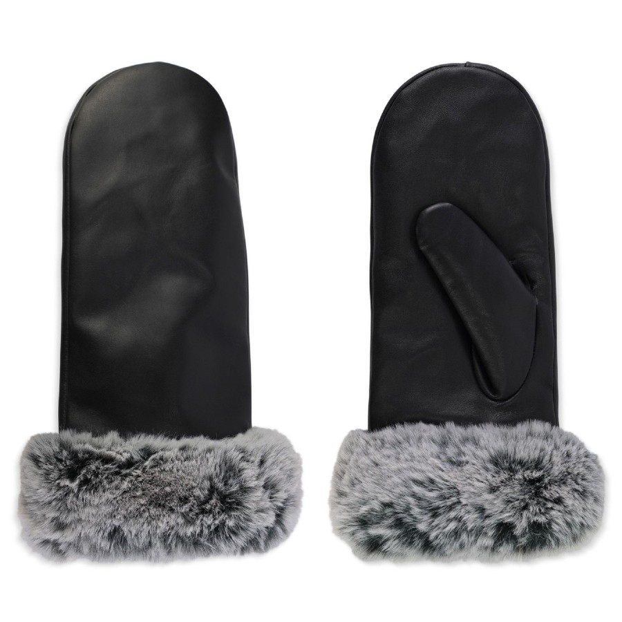 Accessories Penningtons | Cr Ladies - Leather Mitten With Faux Fur Cuff - Penningtons