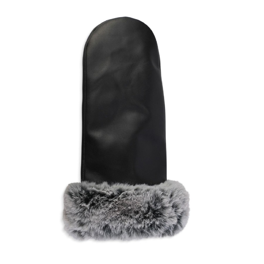 Accessories Penningtons | Cr Ladies - Leather Mitten With Faux Fur Cuff - Penningtons