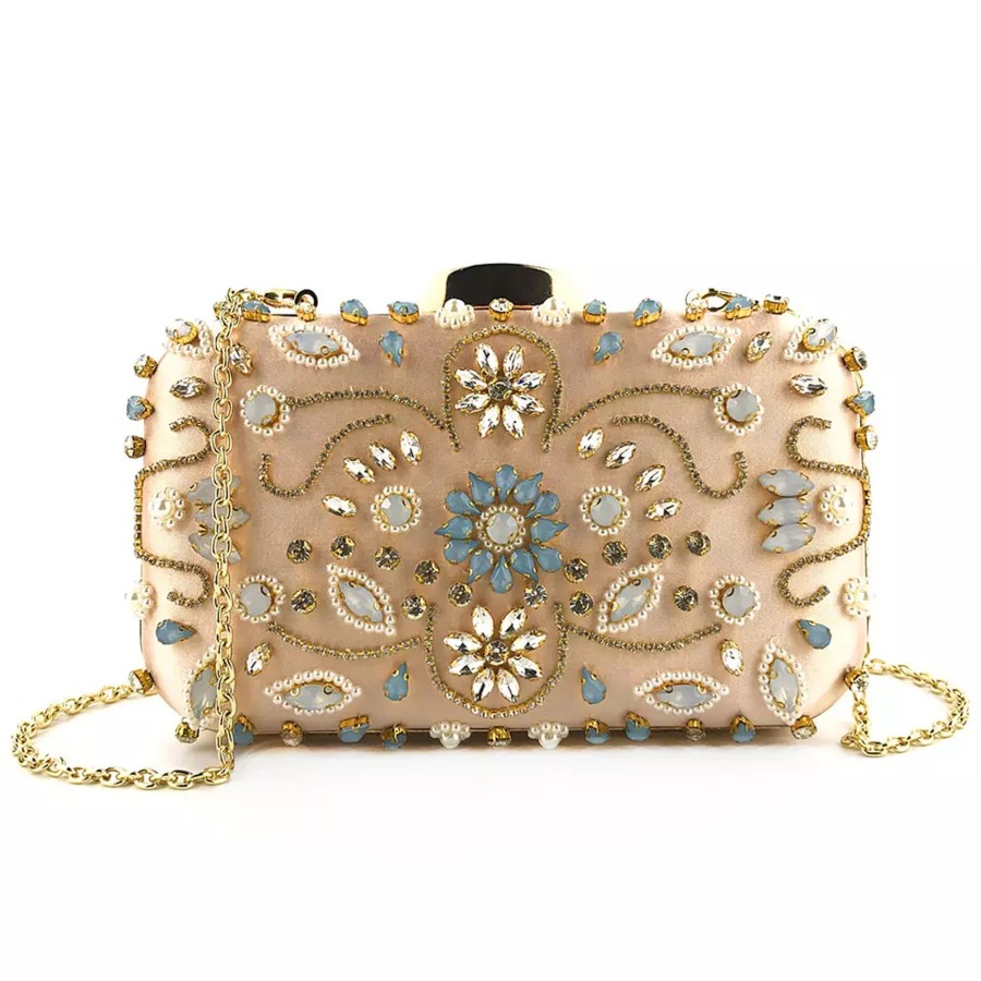 Accessories Penningtons | Goldtone & Turquoise Crystal And Satin Clutch With Strap - Don'T Ask - Penningtons