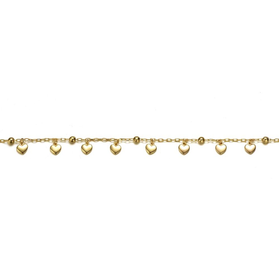 Accessories Penningtons | Rg Young Adults/Teens 14K Yellow Gold Plated Beaded Heart Charm Station Bracelet - Adjustable W/ Extension Chain - Penningtons