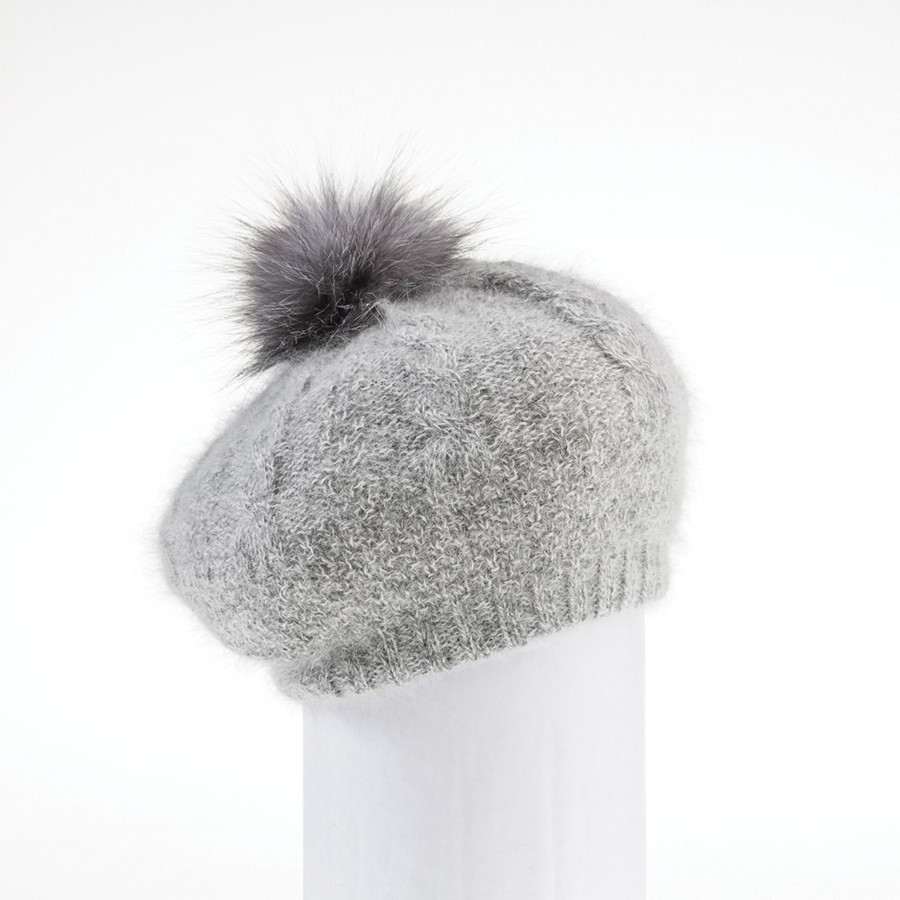 Accessories Penningtons | Canadian Hat - Virginia - Angora Beret Hat With Upcycled Fur Pom - Penningtons