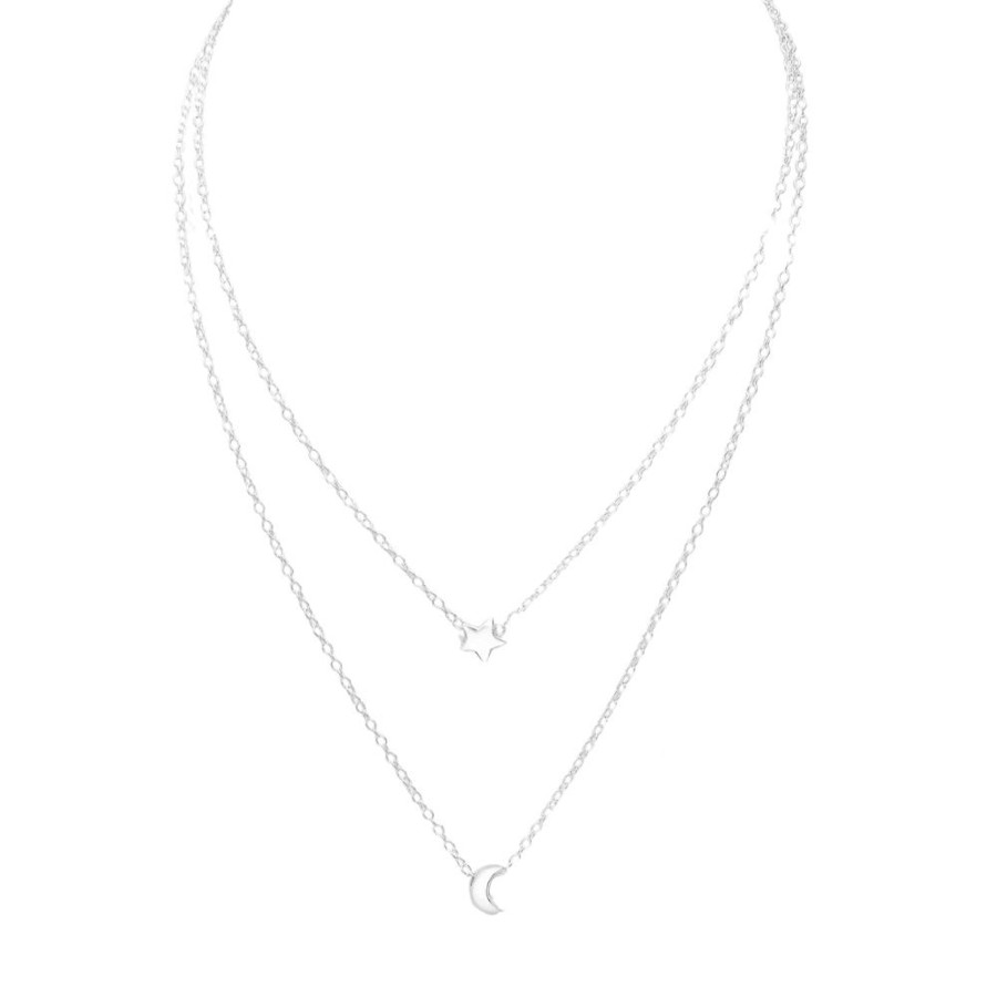 Accessories Penningtons | Sterling Silver Layered Moon & Star Necklace By Ag Sterling - Penningtons