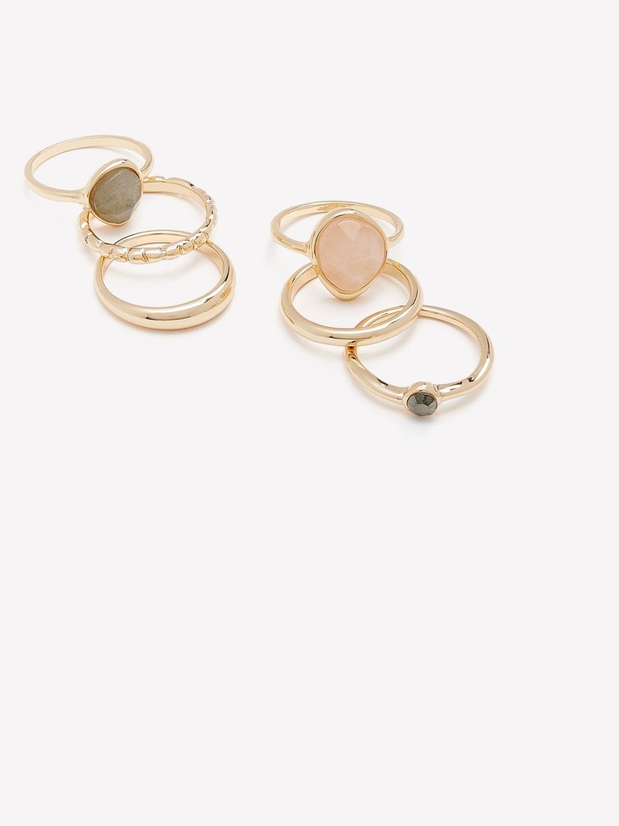 Accessories Penningtons | Assorted Golden Rings With Stones, Set Of 6