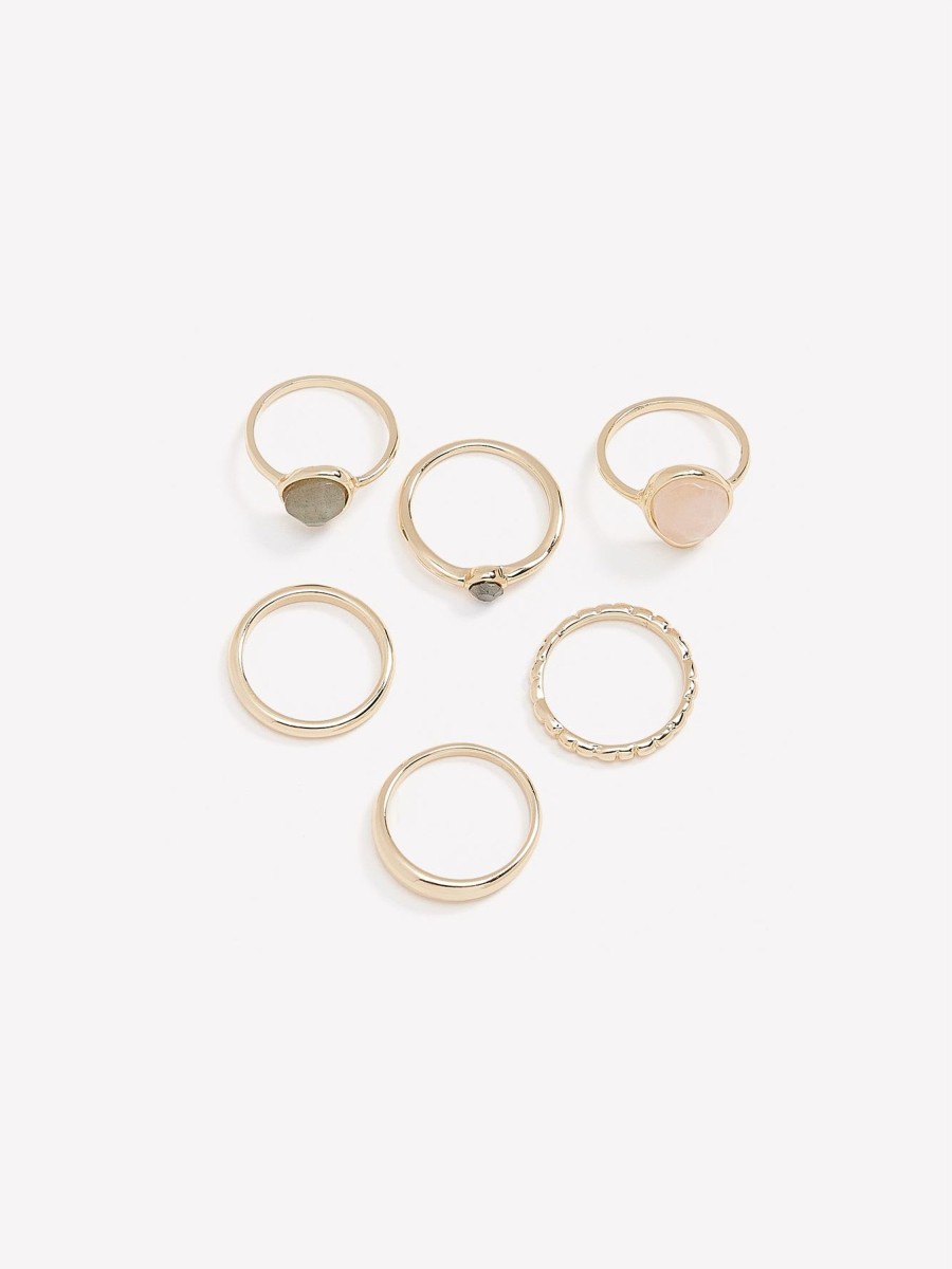 Accessories Penningtons | Assorted Golden Rings With Stones, Set Of 6