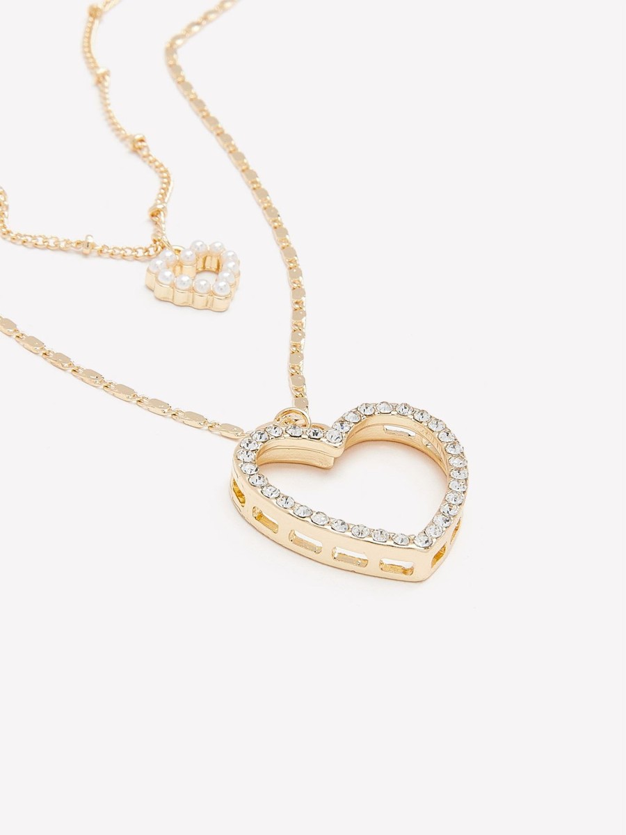 Accessories Penningtons | Two-Layer Chain Necklace With Heart Pendants