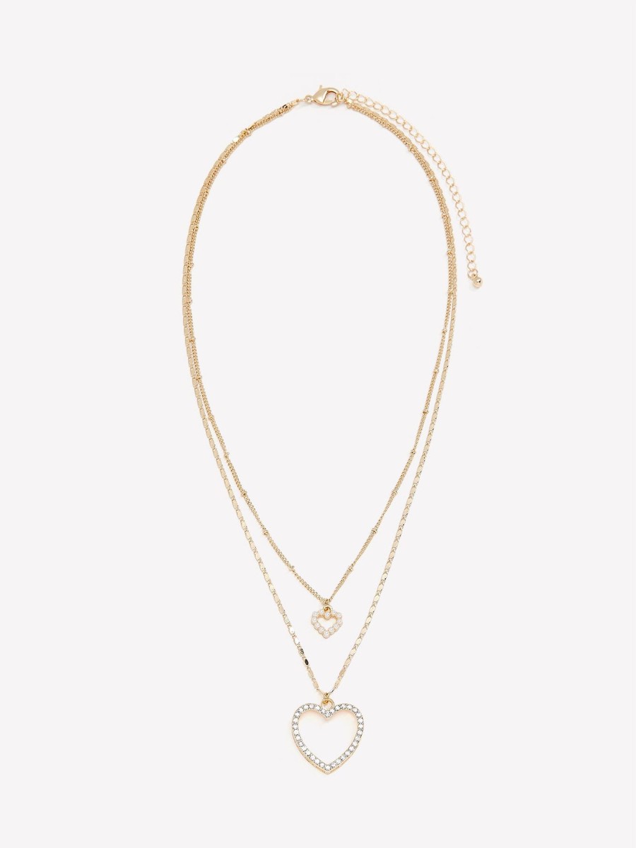 Accessories Penningtons | Two-Layer Chain Necklace With Heart Pendants