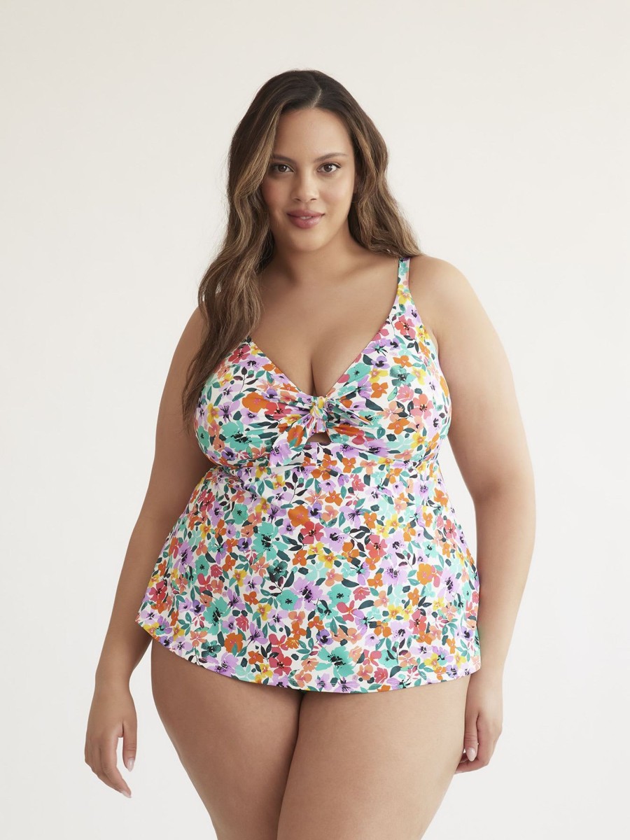 Clothing Penningtons | Floral Knotted V-Neck Swimdress With Peekaboo