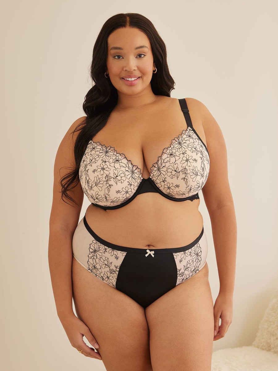 Addition Elle Penningtons | Underwire Padded Plunge Bra With Embroidery - D Esse Collection