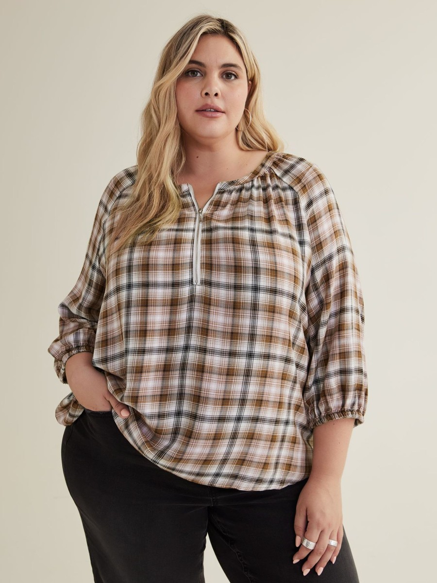 Clothing Penningtons | Plaid A-Line Blouse With Balloon Sleeves