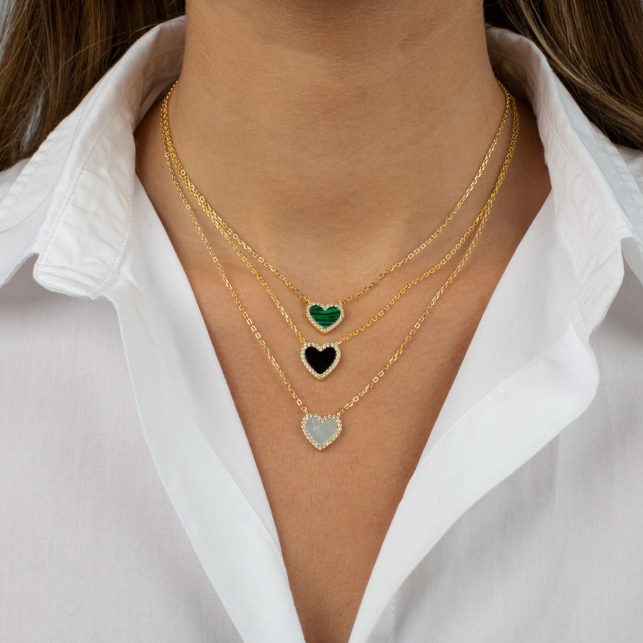 Accessories Penningtons | By Adina Eden -Colored Stone Pave Heart Necklace - Mother Of Pearl - Penningtons