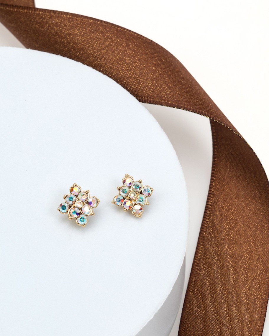 Accessories Penningtons | Goldtone & Aurora Borealis Crystal Clustered Floral Stud Earrings- Callura - Penningtons