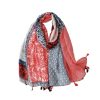 Accessories Penningtons | Red And Navy Multi Pattern Scarf With Tassels - Don'T Ask - Penningtons