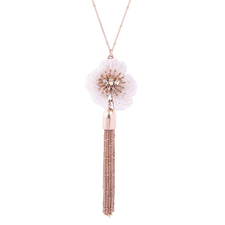 Accessories Penningtons | Vintage Brass And White Tasseled Flower Pendant Necklace - Don'T Ask - Penningtons