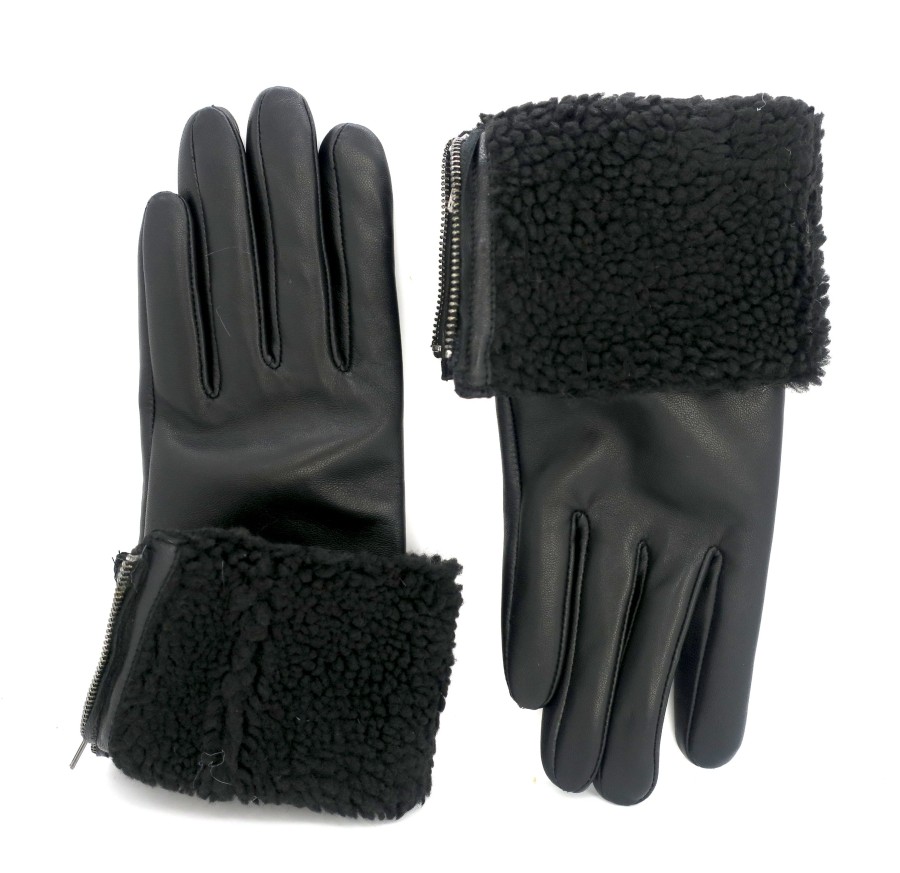 Accessories Penningtons | Cr Ladies - Long Leather Glove With Foldover Cuff - Penningtons