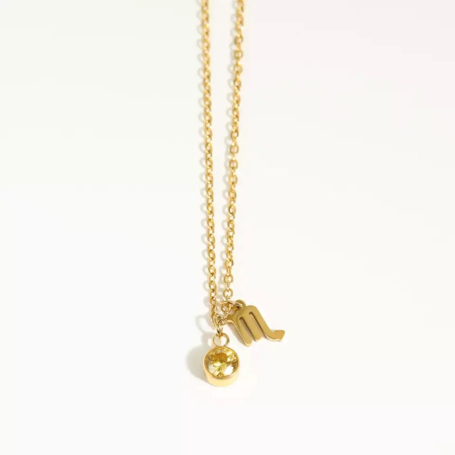 Accessories Penningtons | Goldtone Zodiac And Birthstone Necklace In Stainless Steel - Scorpio - Eva Sky2 - Penningtons