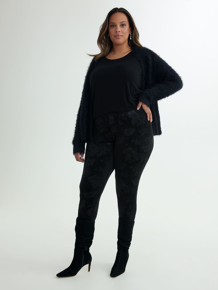 Clothing Penningtons | Black Velvet Fashion Legging With Floral Texture - Penn. Essentials