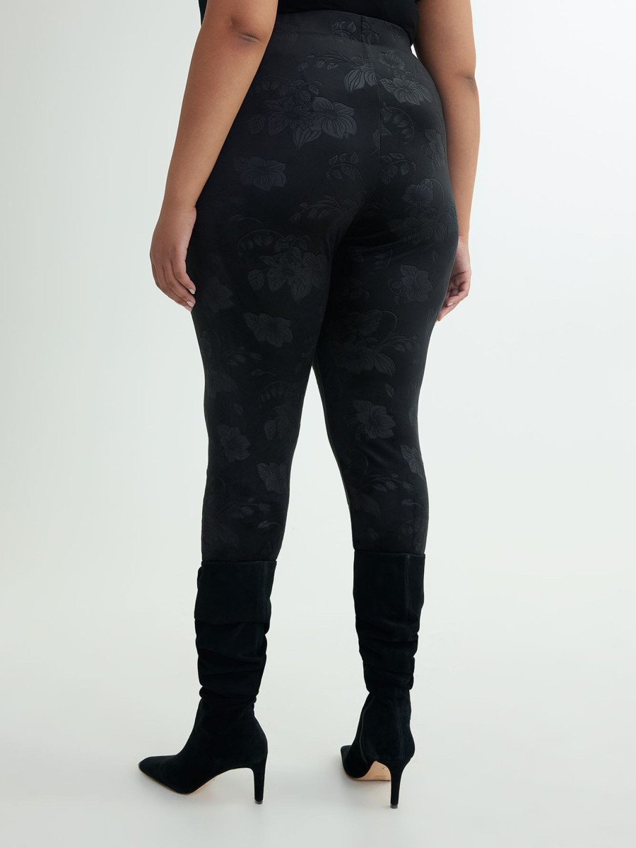 Clothing Penningtons | Black Velvet Fashion Legging With Floral Texture - Penn. Essentials