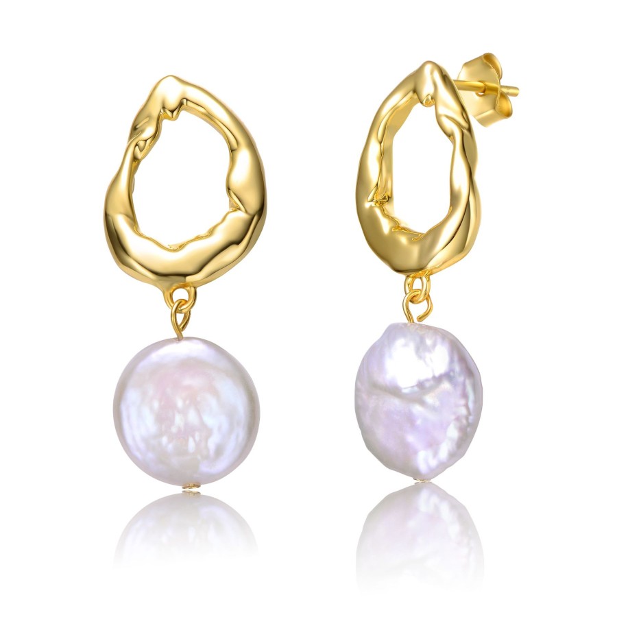 Accessories Penningtons | Sterling Silver 14K Yellow Gold Plated With White Coin Pearl Twisted Halo Circle Dangle Drop Earrings - Penningtons