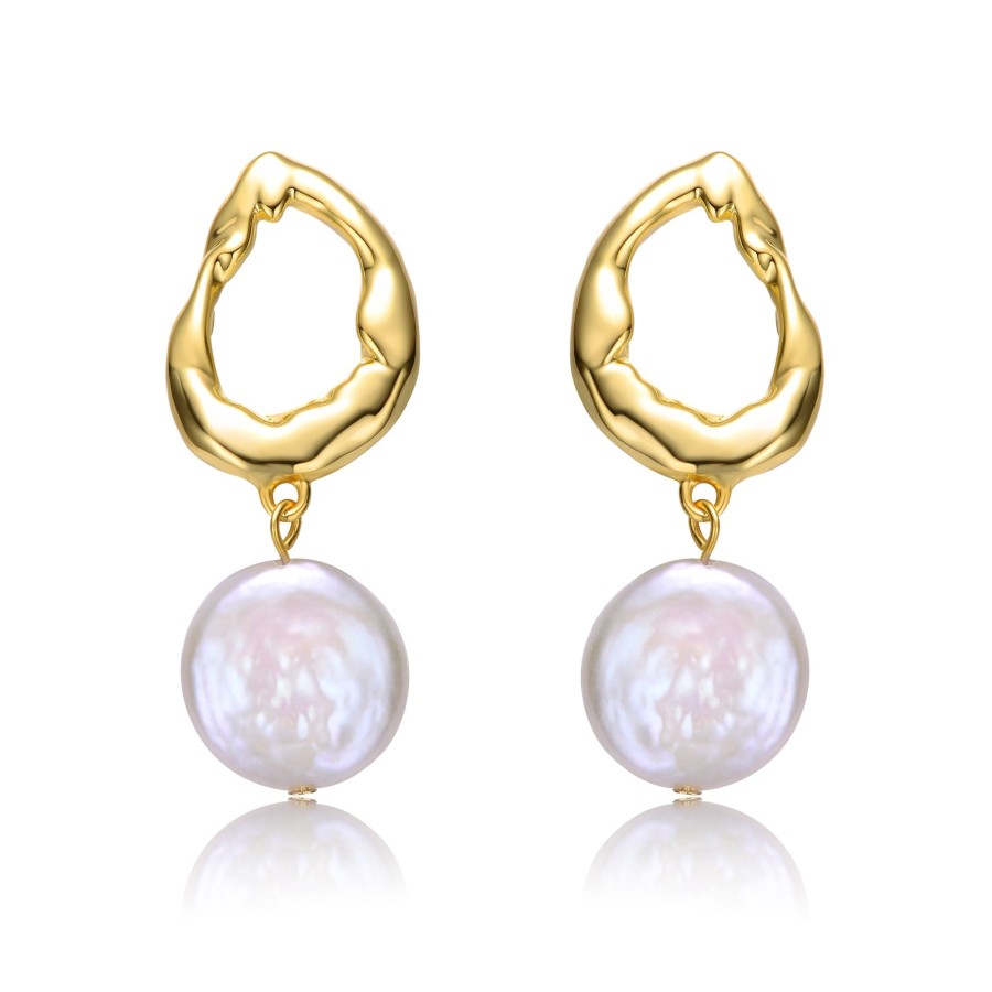 Accessories Penningtons | Sterling Silver 14K Yellow Gold Plated With White Coin Pearl Twisted Halo Circle Dangle Drop Earrings - Penningtons