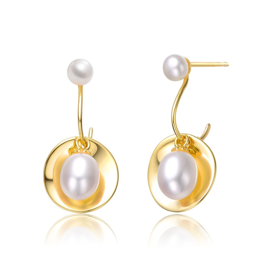 Accessories Penningtons | Sterling Silver 14K Yellow Gold Plated With White Pearl Double Drop Seashell Dangle Earrings - Penningtons