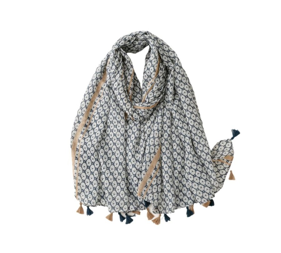 Accessories Penningtons | Navy And Brown Mandala Scarf With Tassels - Don'T Ask - Penningtons