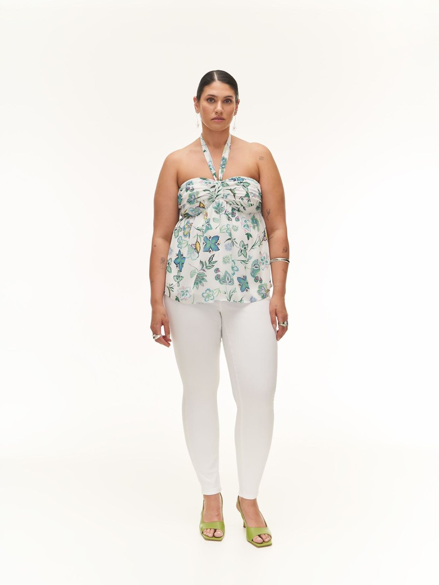 Clothing Penningtons | Responsible, Floral Sleeveless Bustier Blouse With Neck Tie - Addition Elle