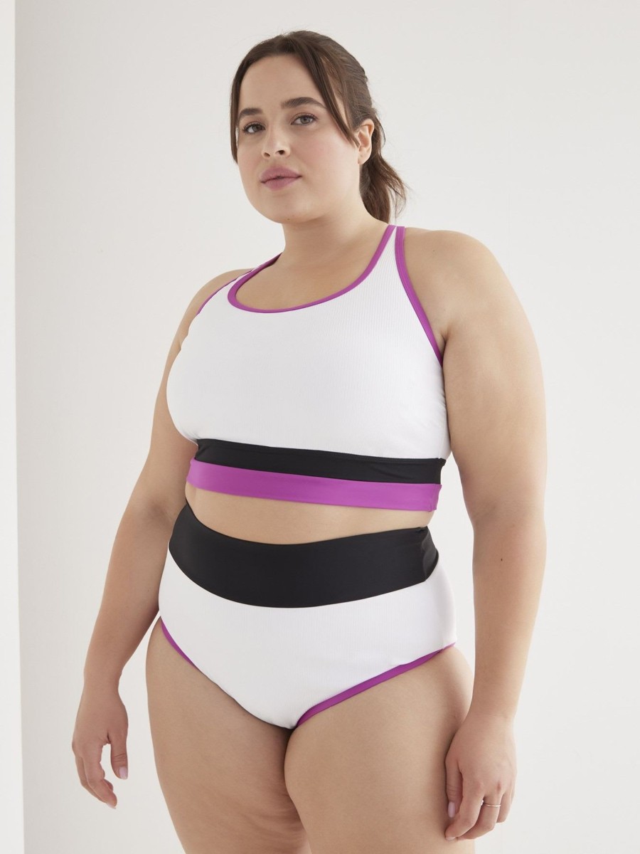 Clothing Penningtons | Ribbed Longline Colourblock Bikini Top, White - Active Zone